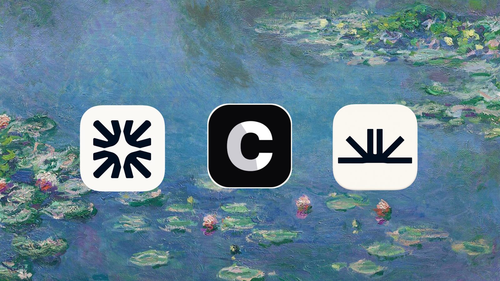 The Intercom, Chatbase and Helin logos side by side over Monet's water lilies.