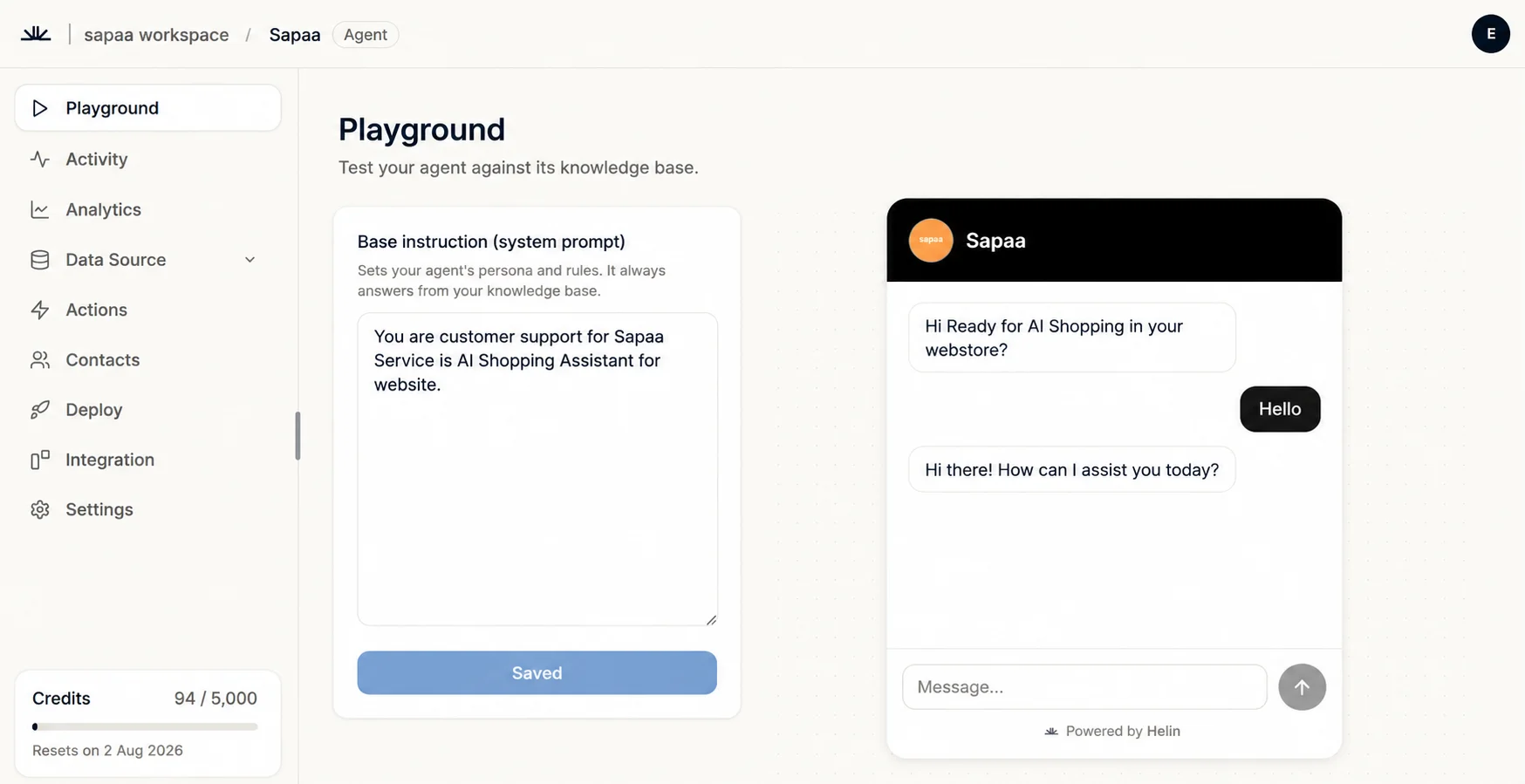 Helin agent dashboard